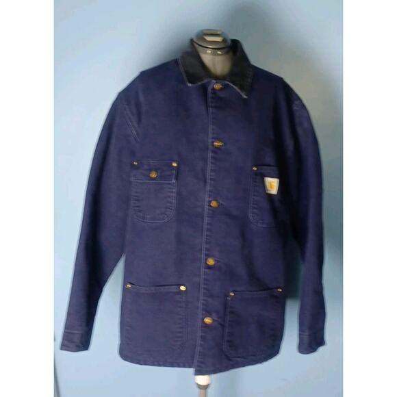 VINTAGE Carhartt Chore Indiglo Blue Jacket Men Blanket Lined Made USA Canvas 2XL - Picture 13 of 16